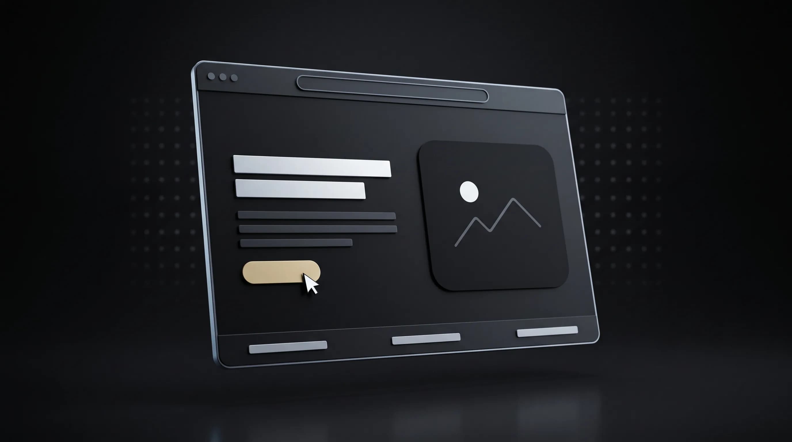 Landing page mockup with a headline, hero visual and a highlighted call-to-action button.